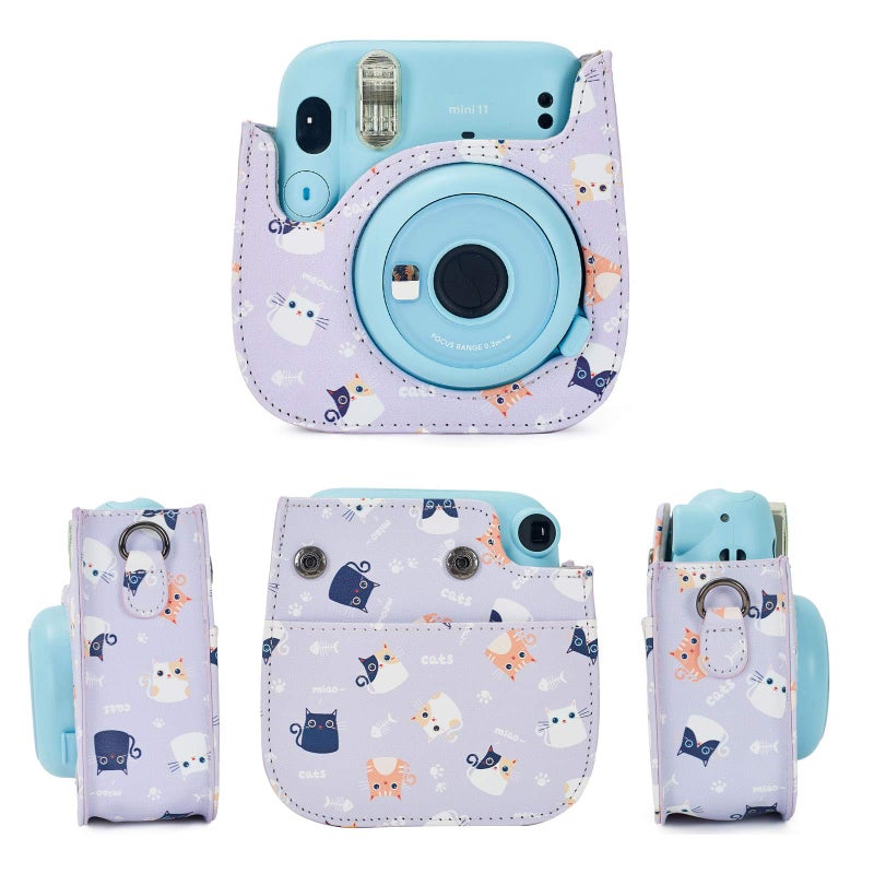 Phetium Instant mini 12 Camera Protective Case Compatible with Instax Mini 12 11,PU Leather Bag with Pocket and Adjustable Shoulder Strap (Purple Cat) - Image 2